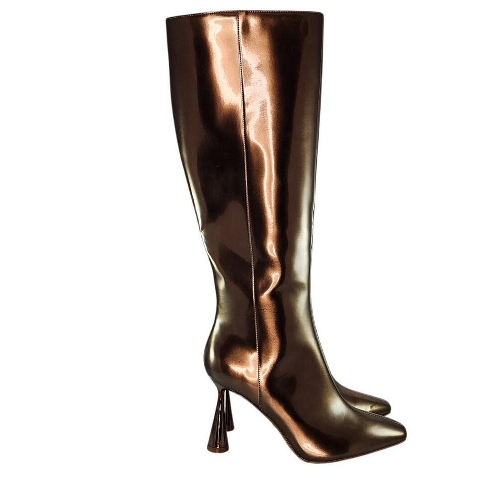 Gold Metallic Cone Heel Tall Boots Gianni Bini Women's Size 8.5M
